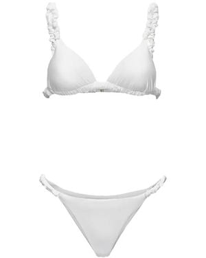 ME FUI Ruffled Triangle Bikini - White