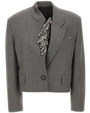 The Attico Sequin-Embellished Prince Of Wales Check Jacket - Grey