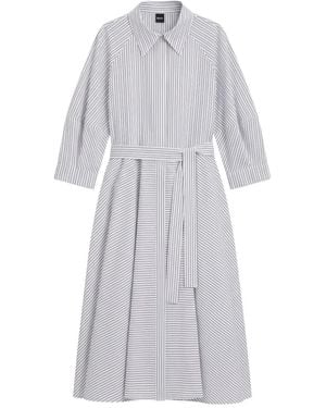 BOSS Striped Cotton Shirt Dress - Gray