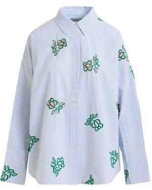 Essentiel Antwerp Pinstripe Floral-Embroidered Shirt - Blue
