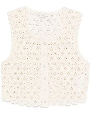 Sandro Floral-Crochet Vest - White
