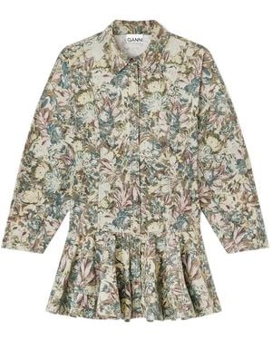 Ganni Short Dress With Floral Pattern - White