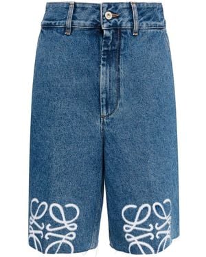 Loewe Anagram Denim Cotton Bermudas - Blue