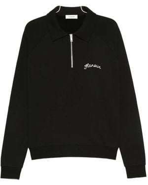 flâneur Zip-Neck Polo Sweatshirt - Black