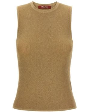 Max Mara Ribbed Metallic-Finish Top - Natural