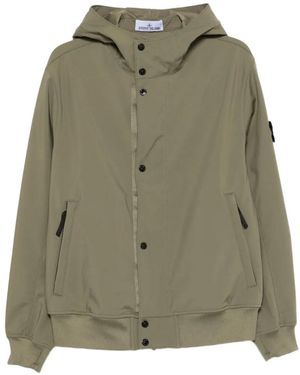 Stone Island Logo-Patch Hooded Jacket - Green