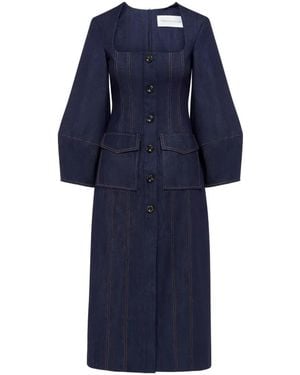 Florence & Fortitude Square Neck Button Dress - Blue