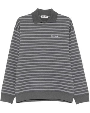 Miu Miu Horizontal-Stripe Polo-Collar Jumper - Grey