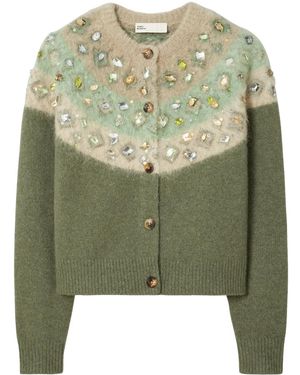 Tory Burch Cardigan En Laine Melangee - Vert