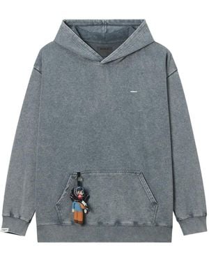 Musium Div. Acid-Wash Logo-Embossed Hoodie - Blue