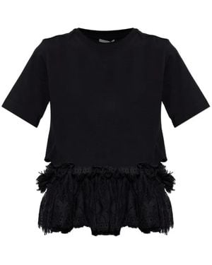 McQueen Lace-Trim Ruffled T-Shirt - Black