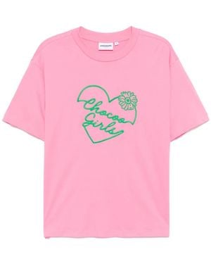 Chocoolate Logo-Embroidered T-Shirt - Pink