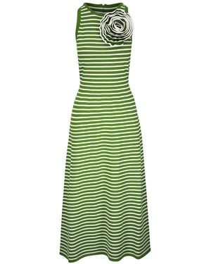 Lela Rose Striped Rose-Detail Dress - Green