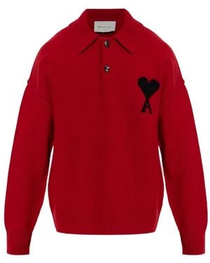 Ami Paris Ami De Coeur Long-Sleeve Polo Shirt - Red