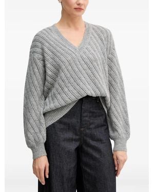 MARC AUREL V-Neck Open-Knit Jumper - Grey