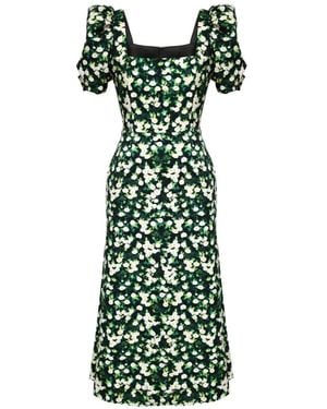 POST MERIDIEM Square-Neck Floral-Print Midi Dress - Green