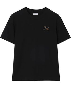 Burberry Knight Check Cotton T-Shirt - Black