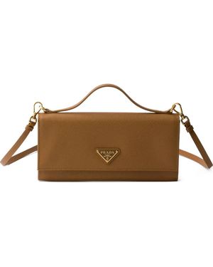 Prada Saffiano Leather Wallet With Shoulder Strap - Brown