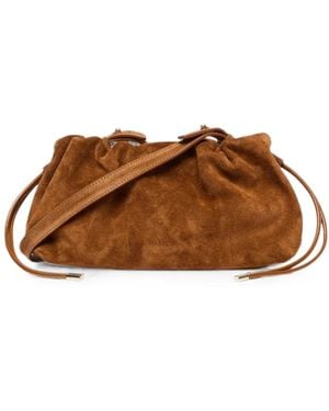 Marella Ruched Suede Shoulder Bag - Brown