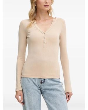 Guess Ribbed Buttoned T-Shirt - Blue