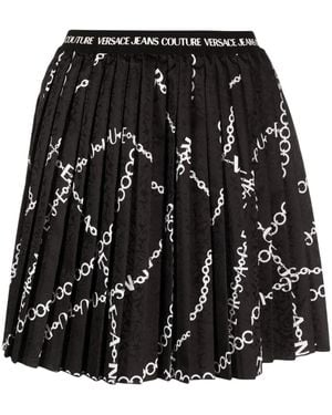 Versace Jeans Couture Chain-Link Print Pleated Skirt - Black