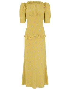 Alessandra Rich Floral-Print Ruffled Dress - Yellow