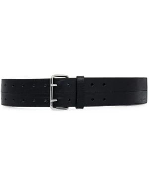 KARL LAGERFELD Double-Prong Leather Belt - White