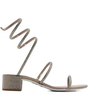 Rene Caovilla 40Mm Cleo Crystal-Embellishment Block-Heel Sandals - White