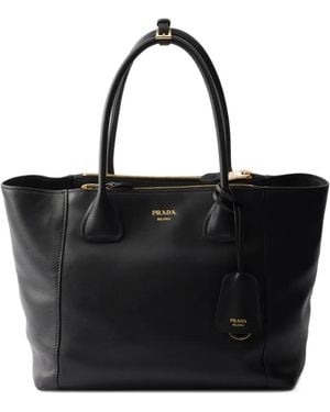 Prada Large Leather Tote Bag - Black