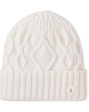 Bogner Jamila Cable-Knit Logo-Patch Beanie Hat - White