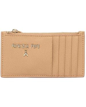 Patrizia Pepe Logo-Lettering Leather Card Holder - Natural