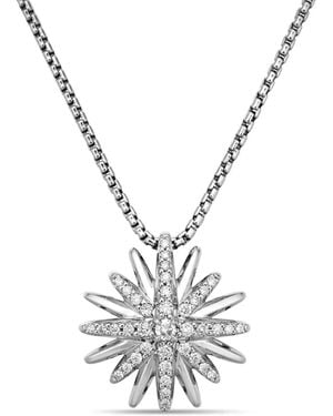 David Yurman Sterling Starburst Diamond Pendant Necklace (19Mm) - White