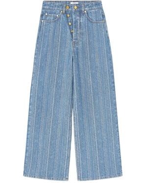 Ganni Horizontal-Pattern Deconstructed Jeans - Blue