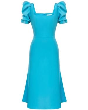 POST MERIDIEM Square-Neck Midi Dress - Blue