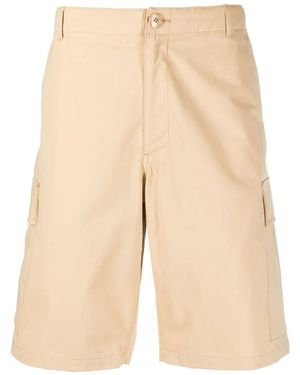 KENZO Cotton Cargo Shorts With Logo Patch - Natural