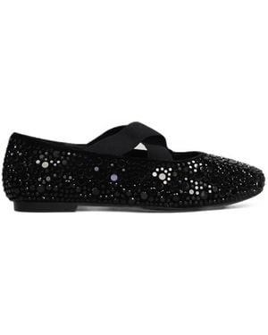 Twentyfourhaitch Aevi Crystal-Embellished Crossover-Strap Ballet Flats - Black