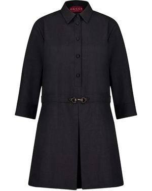Gucci Buttoned Pleated Mini Dress - Black