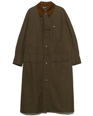Bimba Y Lola Khaki Maxi-Length Waxed Trench Coat - Natural