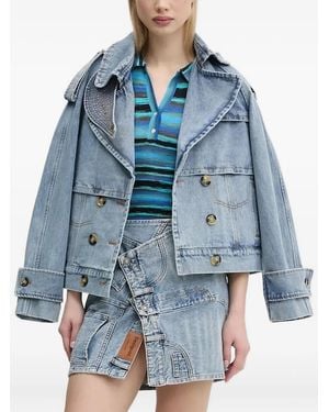 Desigual Embellished Double-Breasted Denim Jacket - Blue