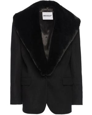 MEDEA Faux-Fur Collar Coat - Black