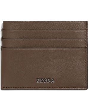 ZEGNA Tarjetero de piel con logo - Marrón