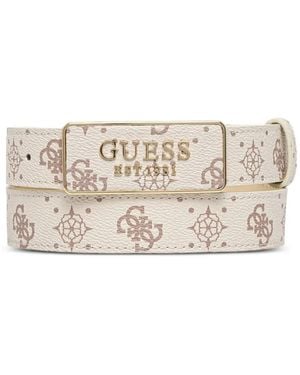 Guess Monogram-Print Logo-Plaque Belt - Natural