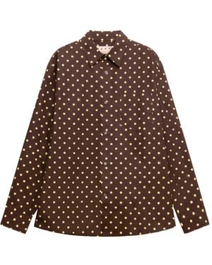 Marni Poplin Shirt With Polka Rhythm Print - Brown