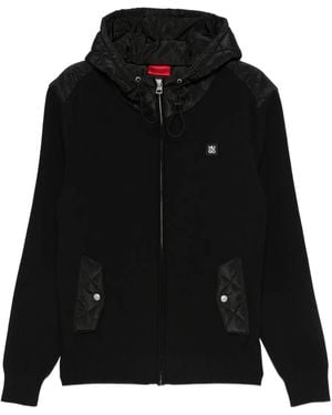 HUGO Quilted-Pockets Hooded Jacket - Black