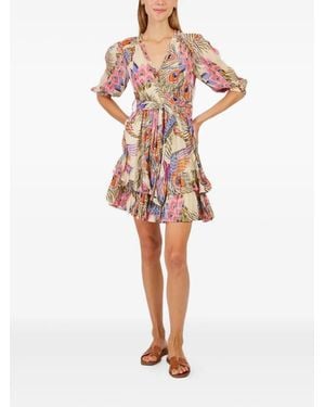 Rene' Derhy Vestido Corto Con Motivo De Pavos Reales - Blanco