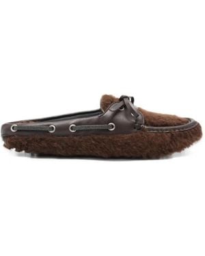 Brunello Cucinelli Shearling-Trim Bow-Detail Mules - Brown