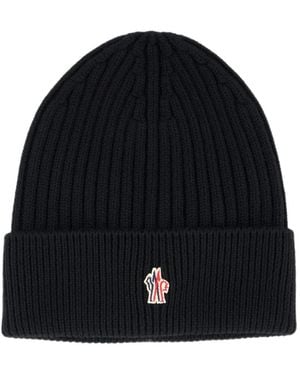 Moncler Logo-Patch Ribbed-Knit Beanie Hat - Black