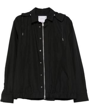Sacai Veste Légère Zippée À Capuche - Black