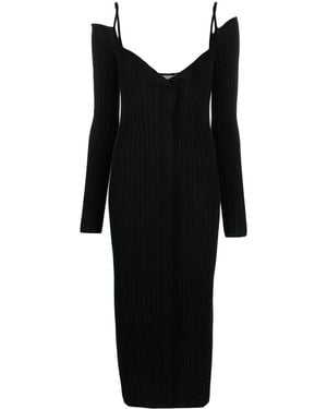 Philosophy Di Lorenzo Serafini Ribbed-Knit V-Neck Dress - Black