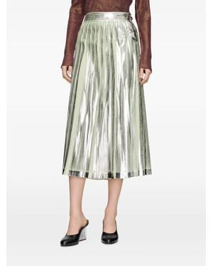 Maison Margiela Pleated Metallic Silk Midi Skirt - Green